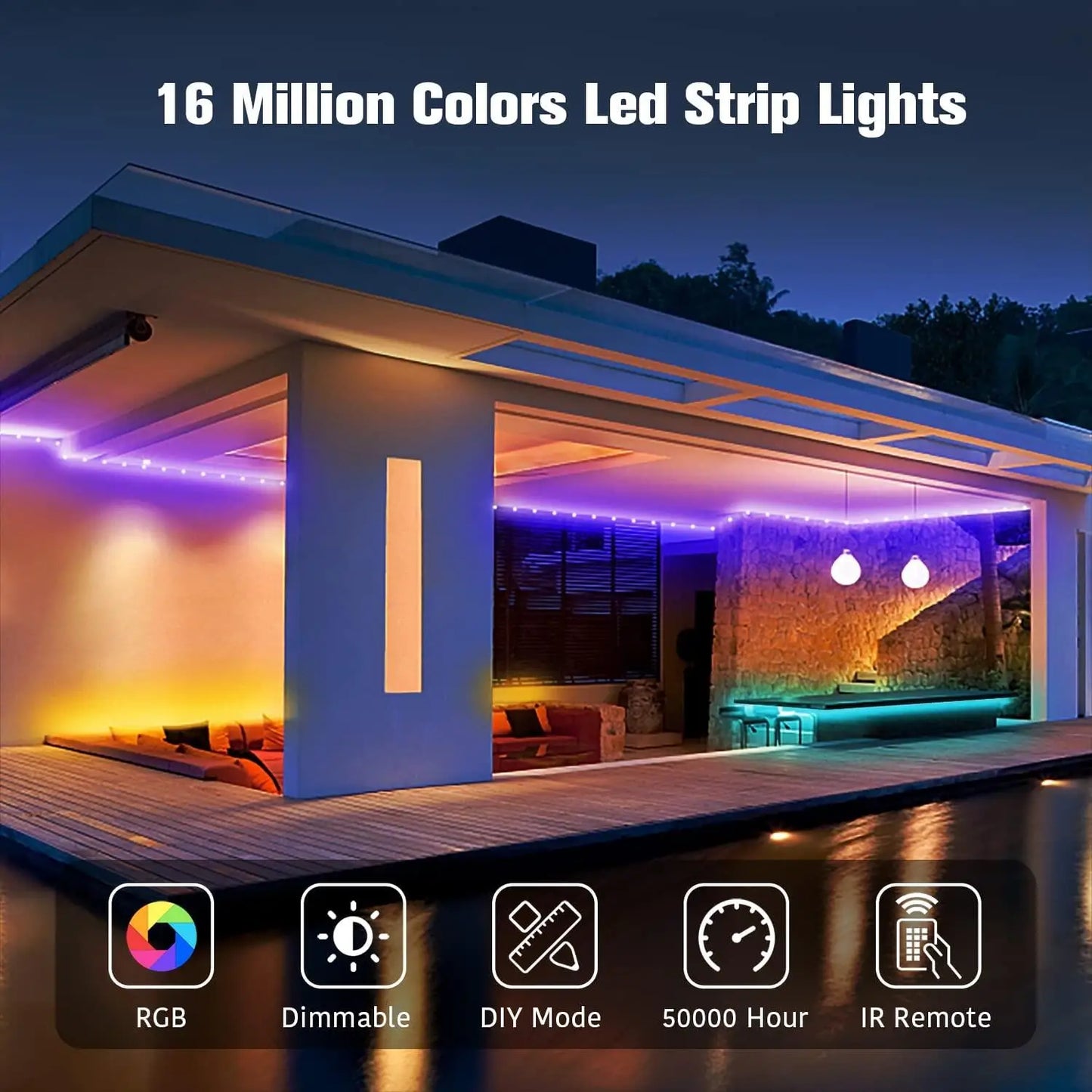 20M RGB LED Strip Lights | Music Sync, Bluetooth & USB