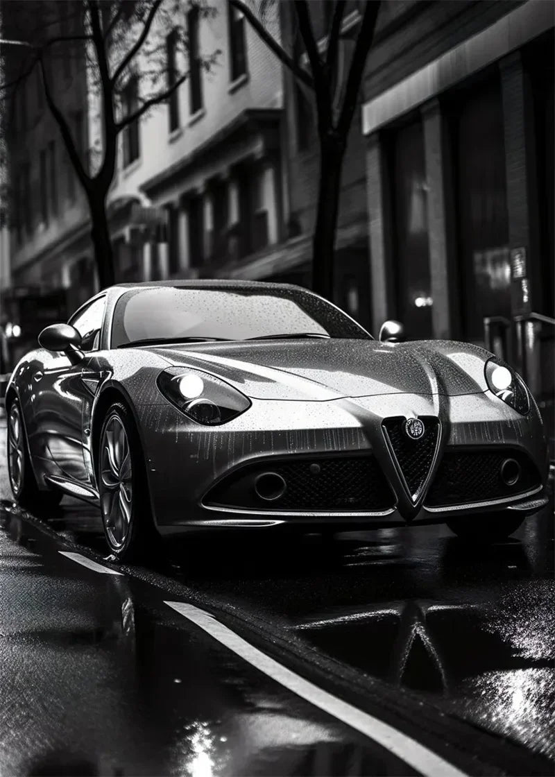 Black and white luxury car canvas super car canvas mural painting living room home aesthetics wall decoration art Peaceful Pleasures Health and Wellness