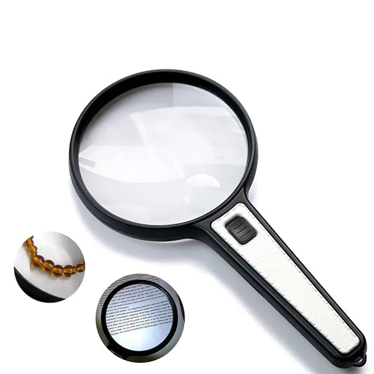 10X Handheld Illuminated Magnifying Glass with 4 Led Lights Reading Magnifier for Seniors Coins Insect Inspection Jewelry Loupe Peaceful Pleasures Health and Wellness black