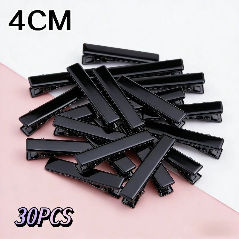 Lot 3 2- Silver-color Black Hair Clips Flat Barrettes Iron Hairpins