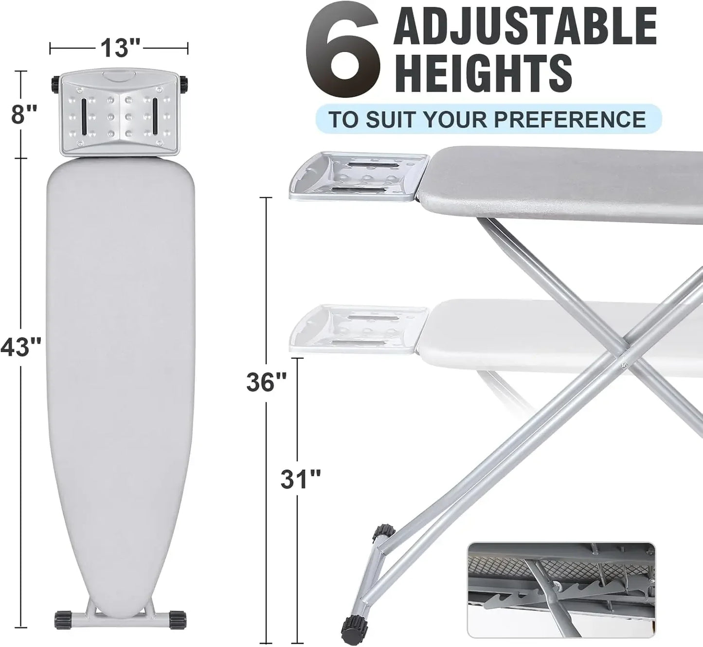 Adjustable Height Foldable Ironing Board with Cover & Heat Resistant Surface Ironing Accessories Peaceful Pleasures Health and Wellness