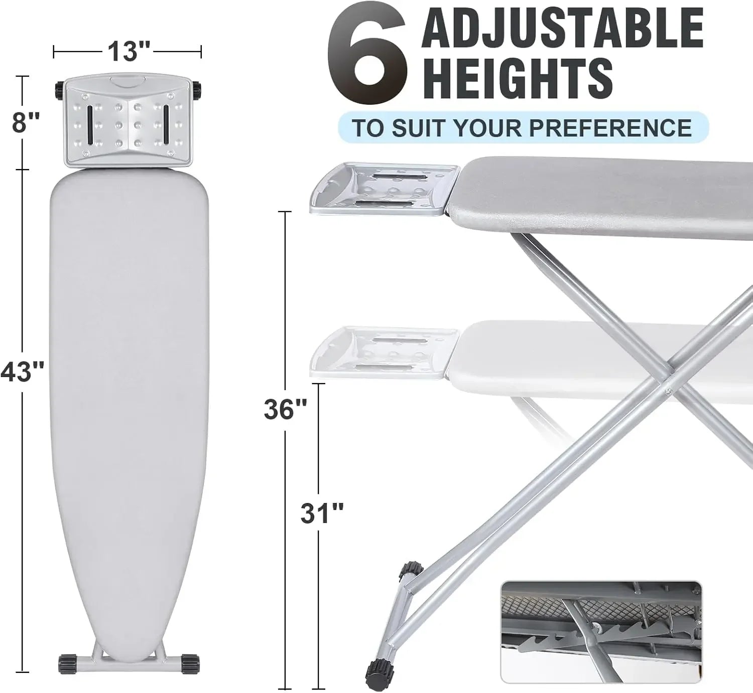 Adjustable Height Foldable Ironing Board with Cover & Heat Resistant Surface Ironing Accessories Peaceful Pleasures Health and Wellness
