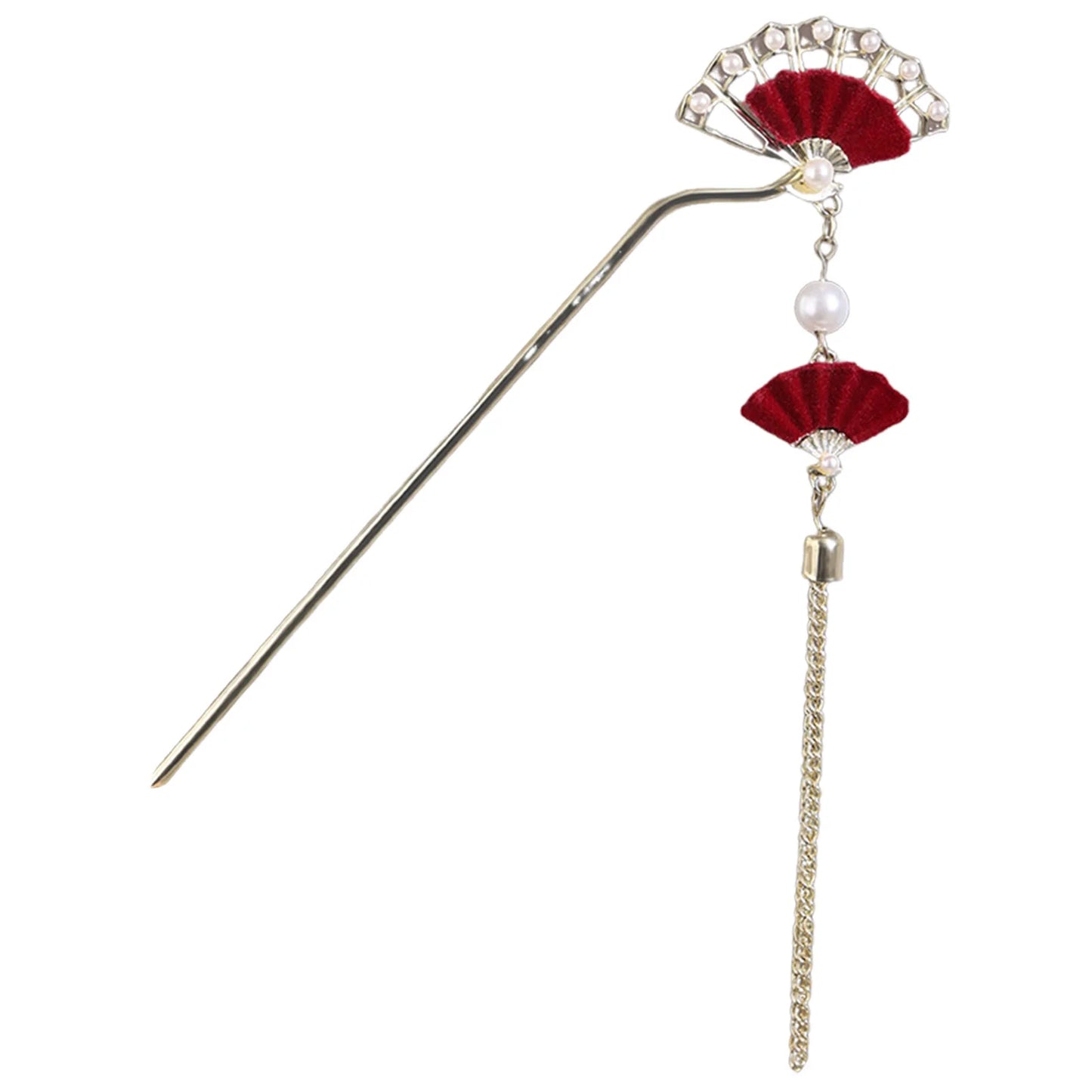 New Chinese Style Fan Shaped Hairpin with Oearls Tassel Vintage Bridal Hair Accessories Handmade Hanfu Hair Sticks for Women Peaceful Pleasures Health and Wellness