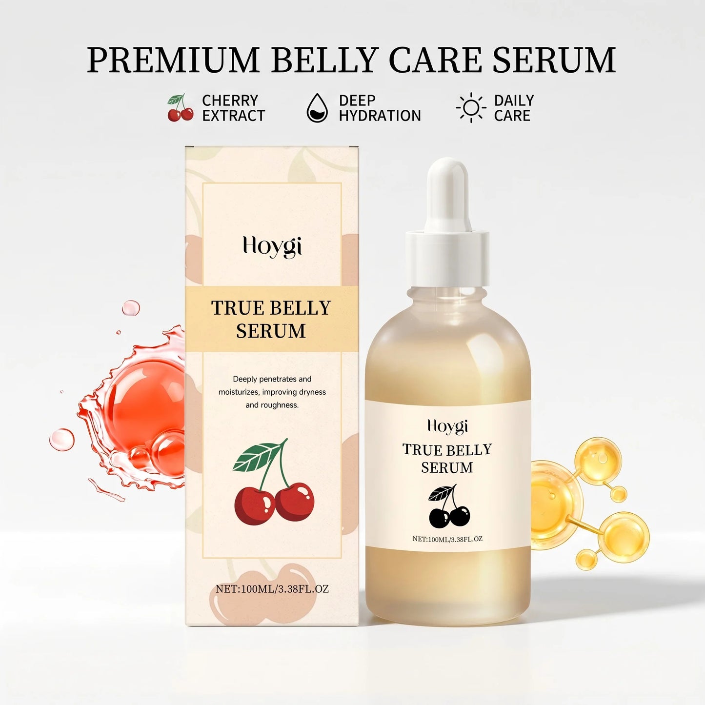 Cherry Belly Serum for Belly Tightening Improves Skin Elasticity Nourishing Dryness Roughness Enhances Body Contour Body Serum Peaceful Pleasures Health and Wellness