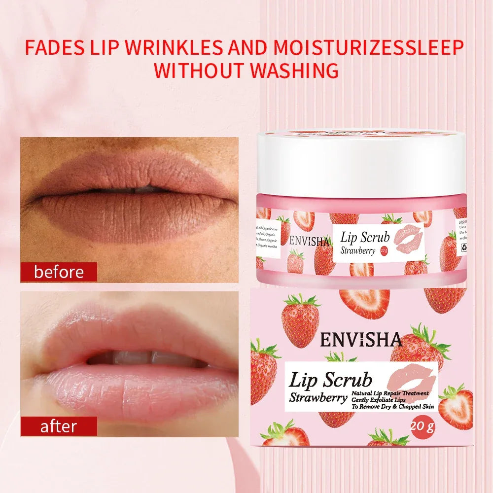 ENVISHA Strawberry Lip Scrub & Balm – Exfoliate & Moisturize Peaceful Pleasures Health and Wellness