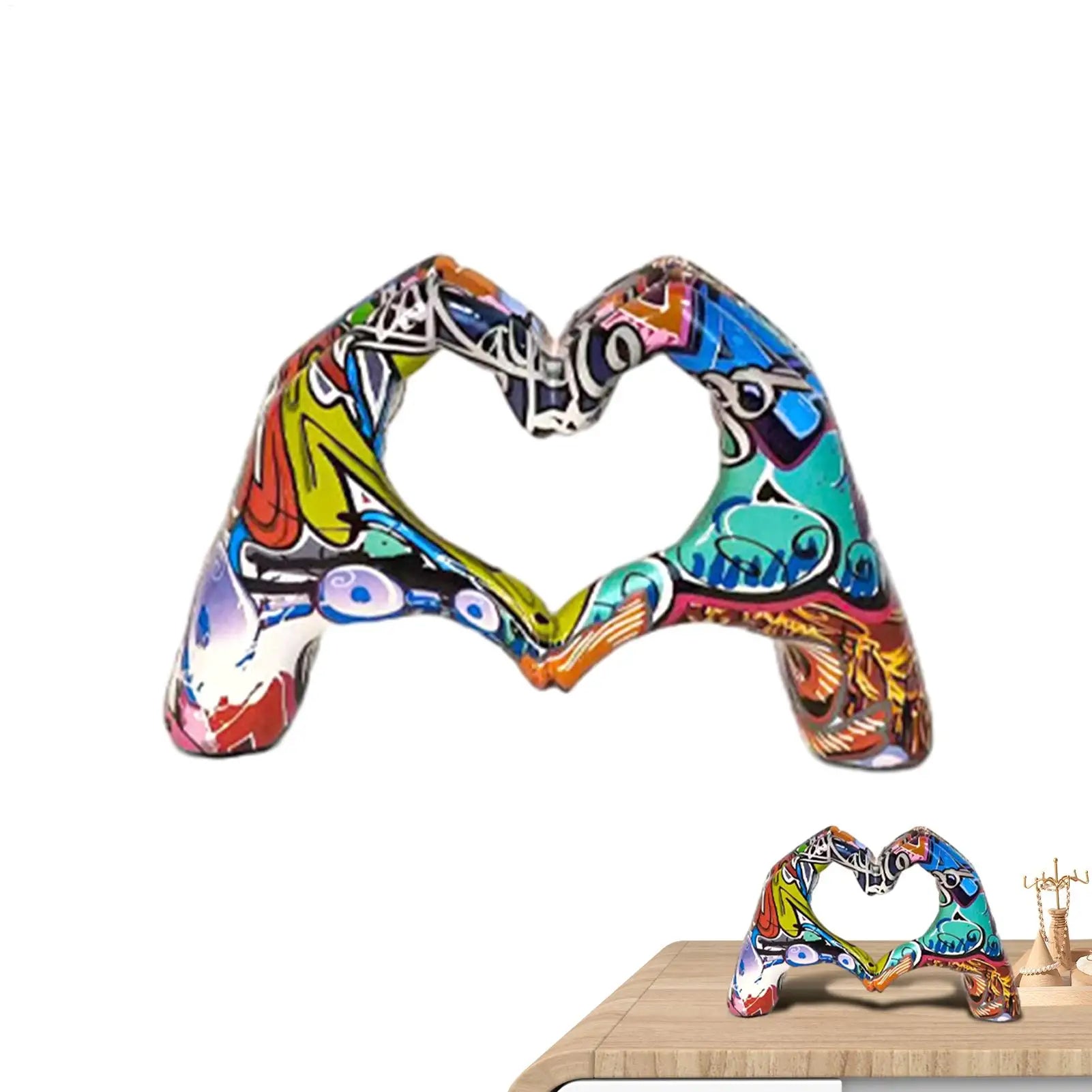 Creative Graffiti Resin Hand Heart Gesture Statue Home Decoration NordicHeart Shaped Statue For Girlfriend Valentine Day Gift Peaceful Pleasures Health and Wellness