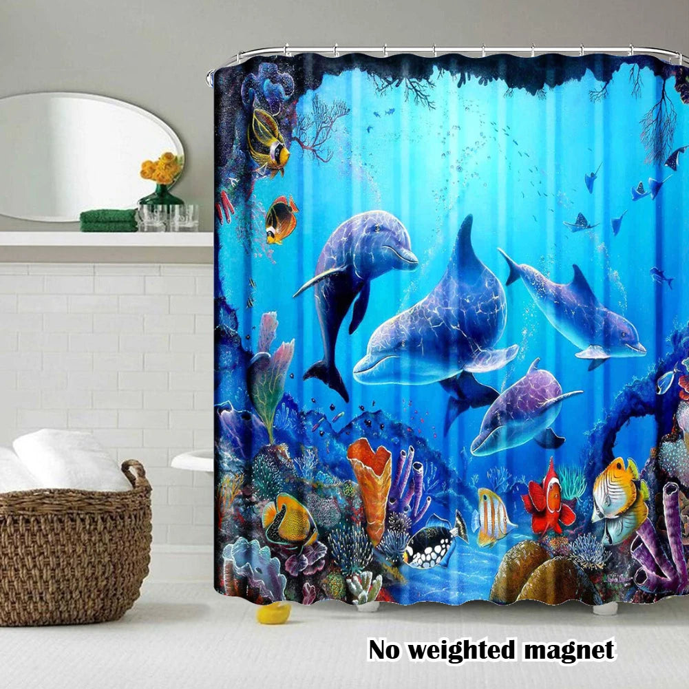Shower Curtain with 12pc Hooks 180/200CM Bath Curtain Liners Rust-Proof Grommets Anti-Mould Waterproof Bathroom Curtains Peaceful Pleasures Health and Wellness Polyester DolphinC 180×200cm