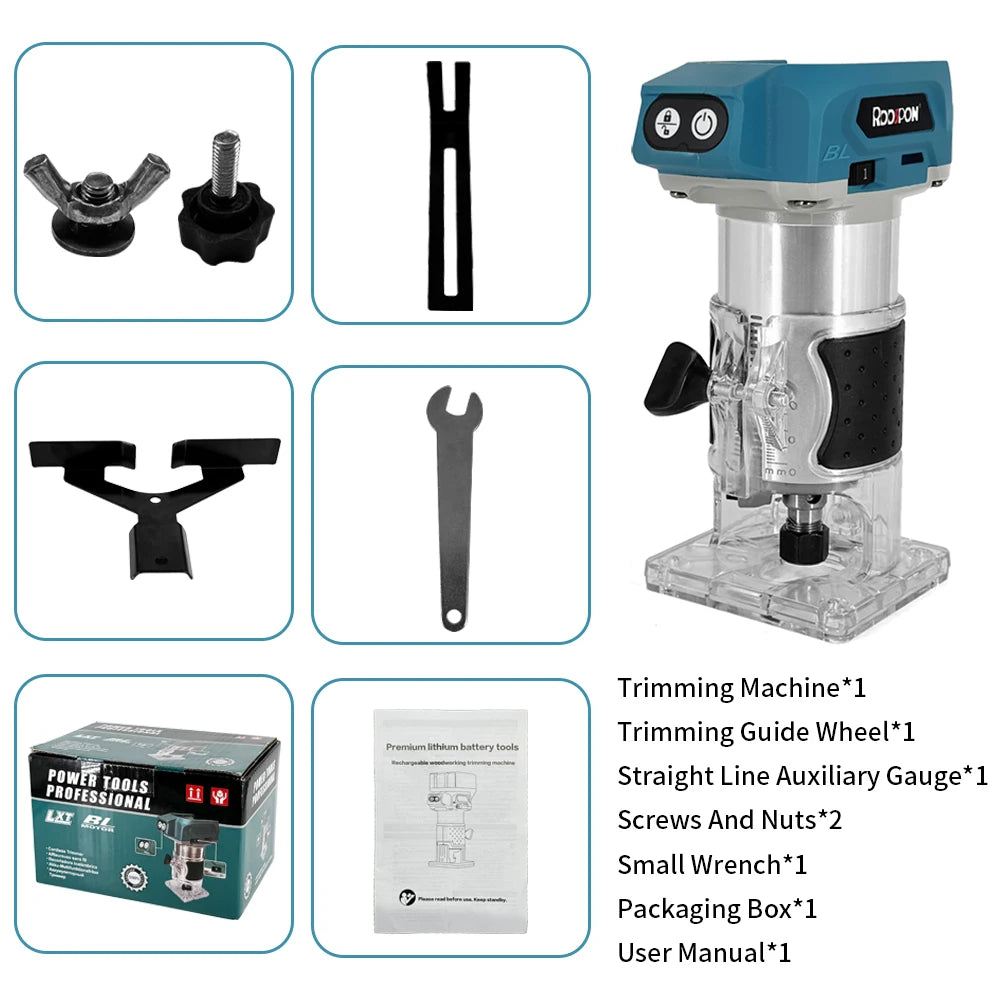 Woodworking Electric Trimmer Brushless Milling Engraving Slotting Machine Wooden Router Tool for Makita 18V Battery (No Battery) Peaceful Pleasures Health and Wellness