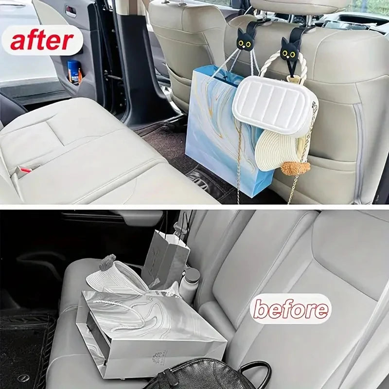 Cute 3D Cartoon Cat Car Headrest Hooks Universal Seat Back Organizer