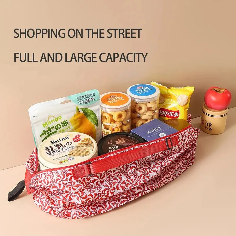 Large Capacity Eco Friendly Reusable Waterproof Heavy Duty Portable Folding Nylon Grocery Tote Bag for Supermarket Shopping Peaceful Pleasures Health and Wellness