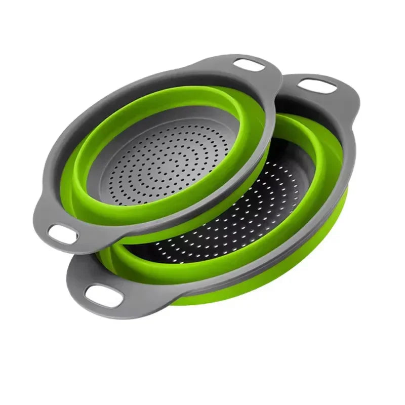 Silicone Folding Drain Basket Fruit Vegetable Washing Basket Foldable Strainer Colander Collapsible Drainer Kitchen Storage Tool Peaceful Pleasures Health and Wellness Green S-L-2pcs