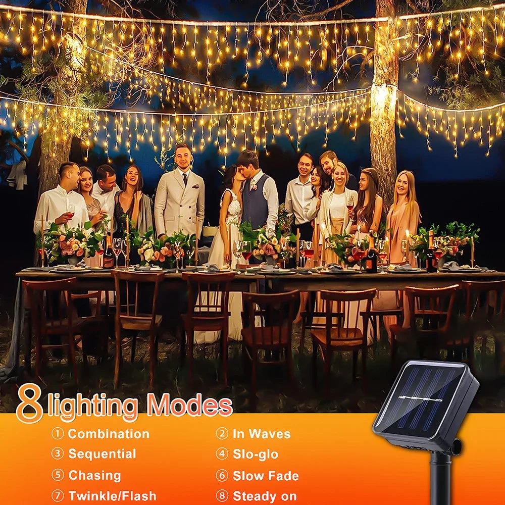 3.5M Solar Icicle String Lights 96 LED Outdoor Waterproof