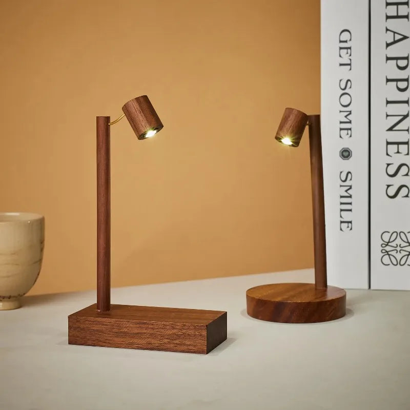 Retro Wooden LED Night Light | Rotary Switch Bedside Desk Lamp