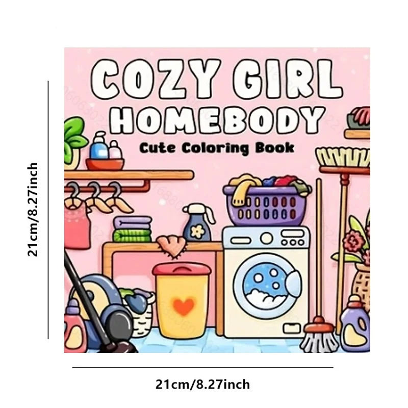 Cozy Girl Homebody Cute Coloring Book Stress Relief Art Drawing