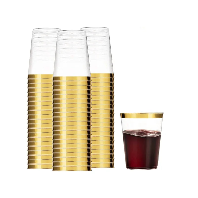 50 Pack Gold Rimmed Plastic Cups 10 oz Clear Tumblers Fancy Disposable Hard Plastic Cups with Gold Rim for Wedding Elegant Party Peaceful Pleasures Health and Wellness