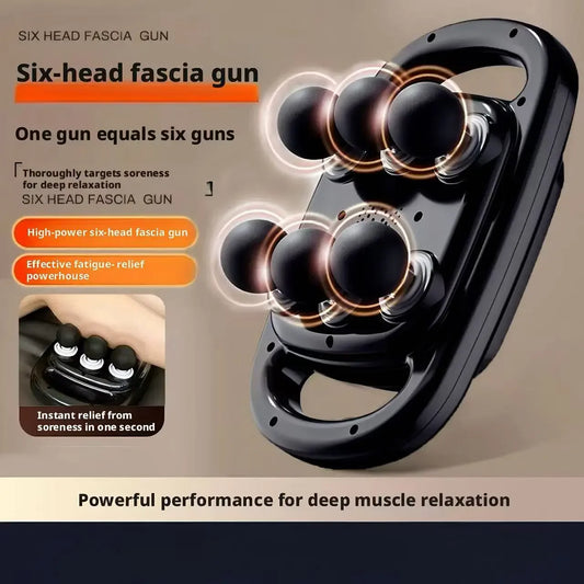 Professional 6-head Fascia Gun High Power Electric Massager Deep Tissue Muscle Relax for Gym Office Home Full Body Massage Peaceful Pleasures Health and Wellness