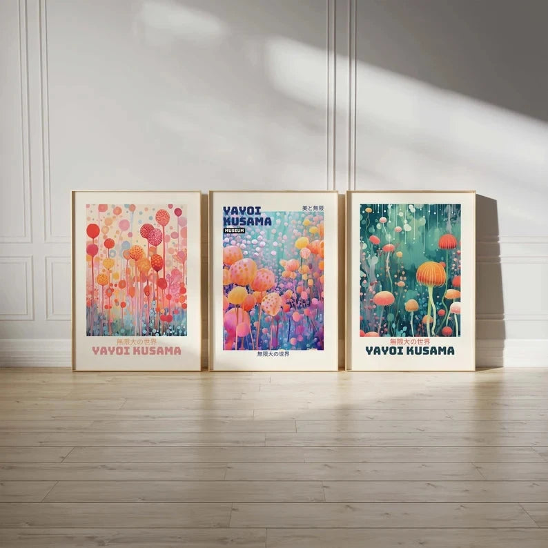 Yayoi Kusama Canvas Wall Art 3-Piece Set | Japanese Decor