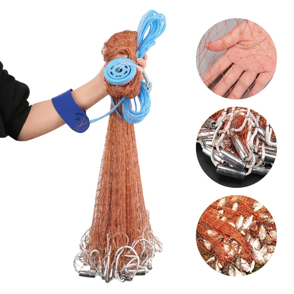 8/12/16FT American Fishing Cast Net Freshwater Saltwater Tire Line Mesh Strong Real Zinc Sinker Throw Casting Net Heavy Duty Peaceful Pleasures Health and Wellness HF027ZAS 4.8M