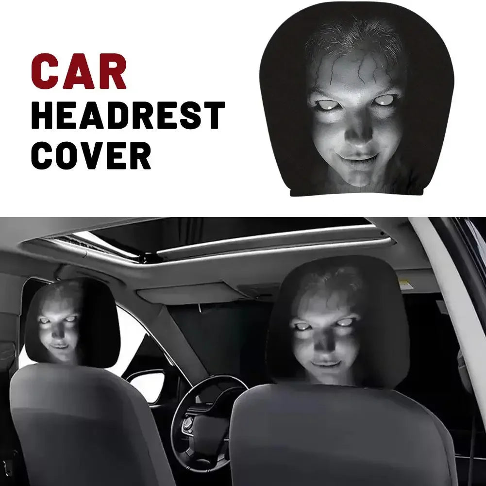 2Pcs Halloween Horror Face Printed Car Headrest Covers Soft Polyester Washable Universal Elastic Dustproof Protective Cushion Peaceful Pleasures Health and Wellness