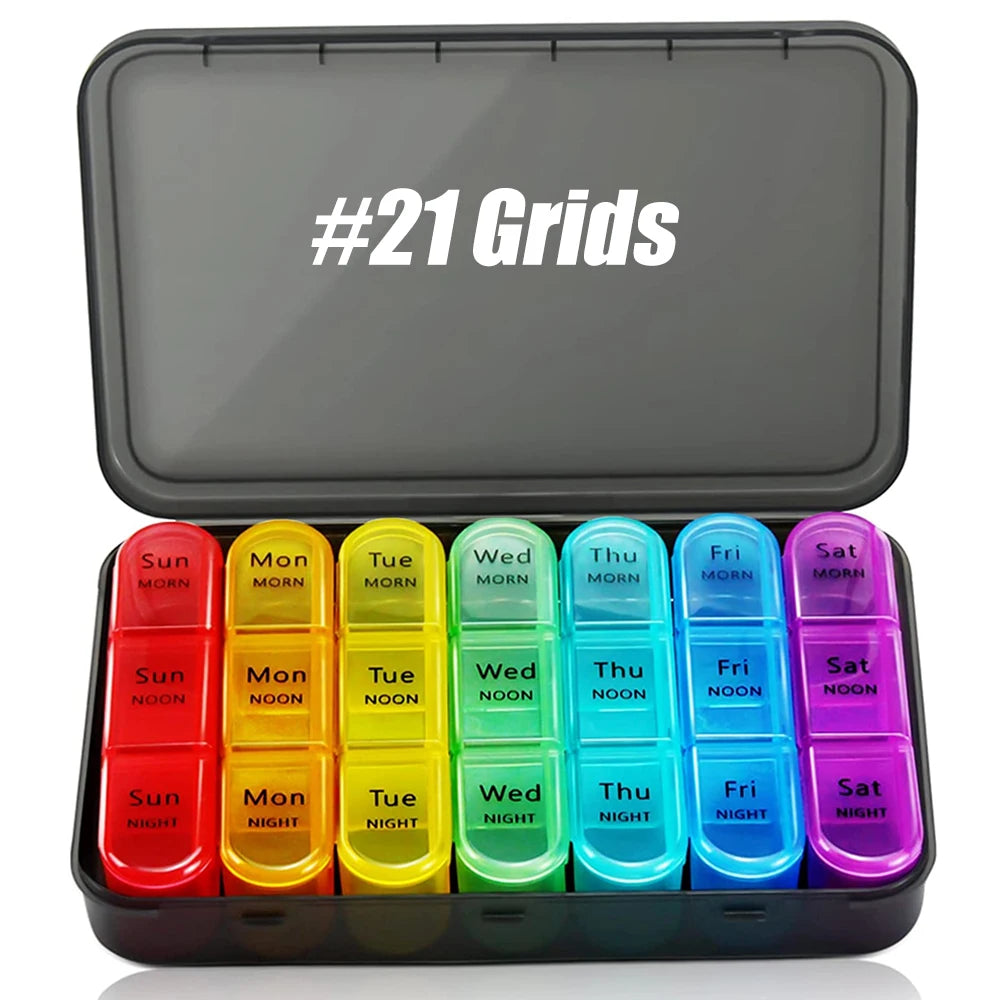 Weekly Pill Organizer,Daily Pill Box 7 Day,Large Travel Pill Case with 21 Compartment to Hold Medicine,Vitamin and Supplement Peaceful Pleasures Health and Wellness 21 Grids
