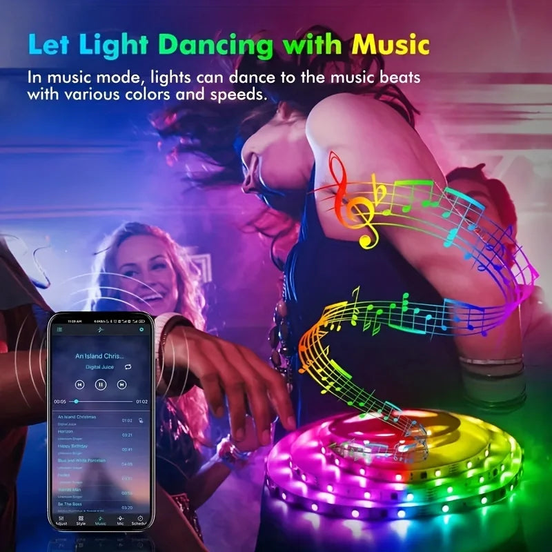20M RGB LED Strip Lights | Music Sync, Bluetooth & USB