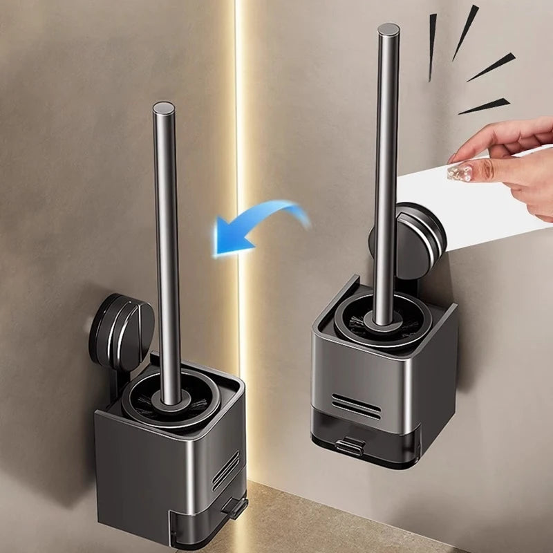 Wall-Mounted Suction Cup Toilet Brush – No Drill Bathroom Tool