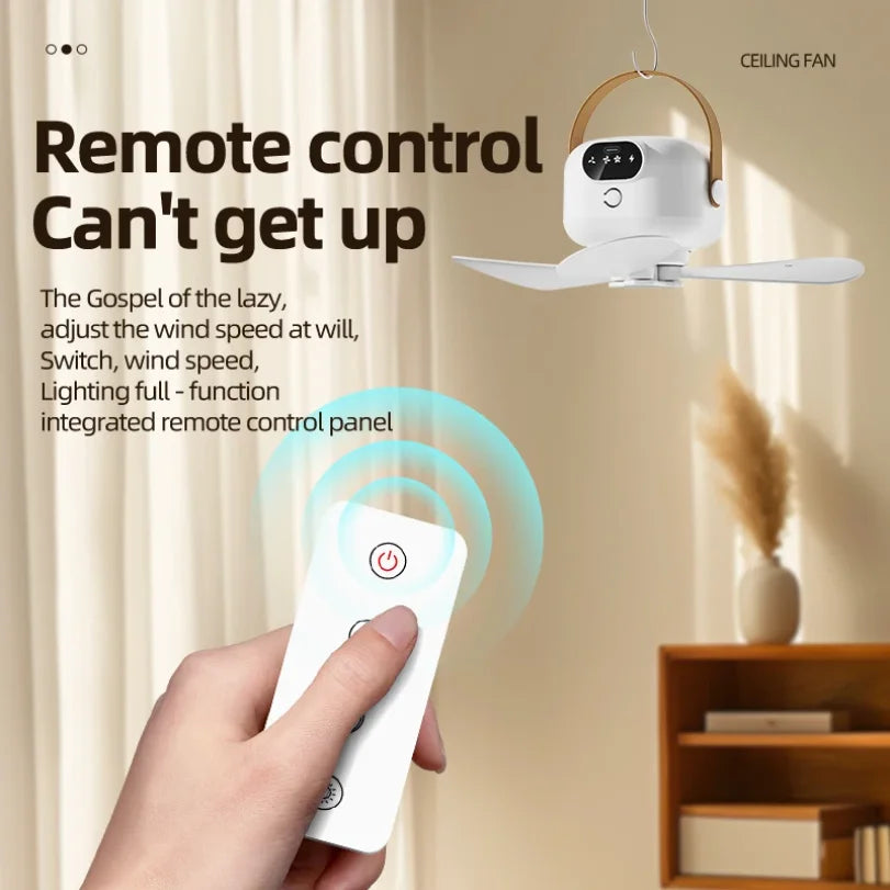 Portable Camping Tent Ceiling Fan 8000mAh Rechargeable + Remote