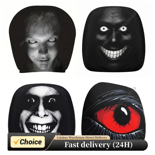 2Pcs Stretchy Headrests Sleeve Washable Scary Print Headrest Protector Elastic Spooky Headrests Cover for Auto/Vehicle/Truck/SUV Peaceful Pleasures Health and Wellness