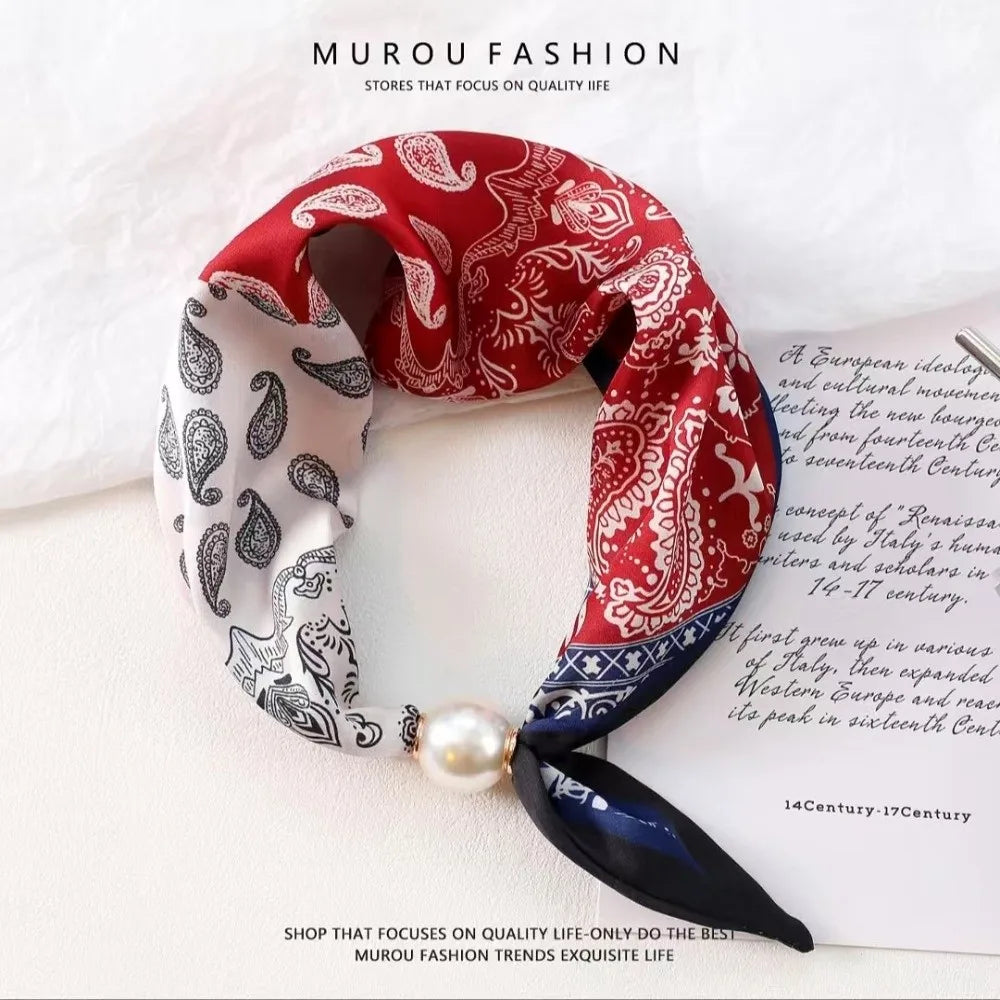 Women's Floral Faux Pearl Magnetic Snap Scarf – Lightweight Wrap