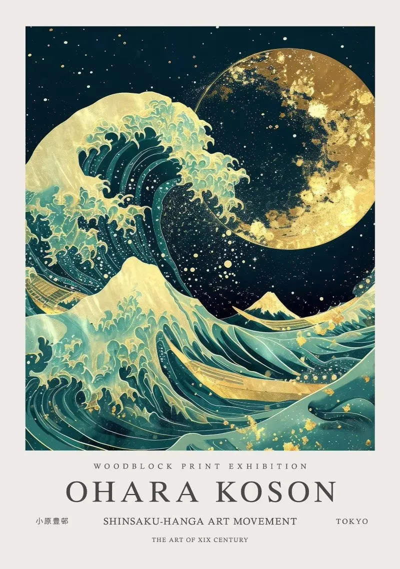 William Morris Whale & Peacock Retro Sunset Canvas Wall Art