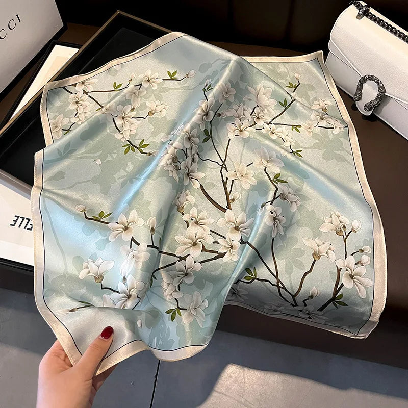 100% Mulberry Silk Lotus Floral Scarf – Women's Versatile Accessory