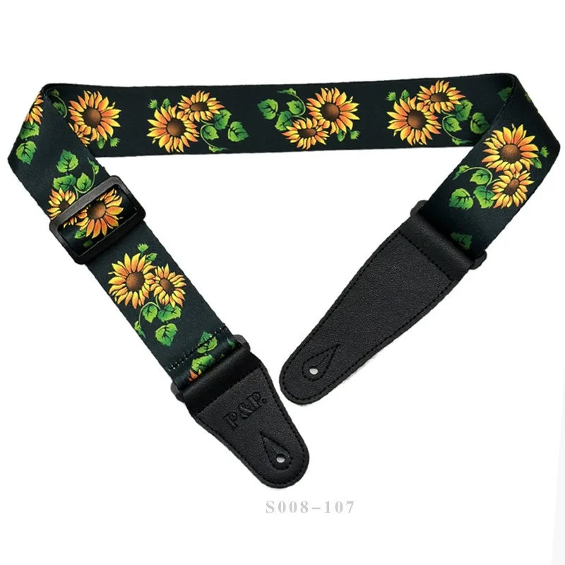 PP Guitar Strap Ethnic Sunflower Flower Musical Instrument
