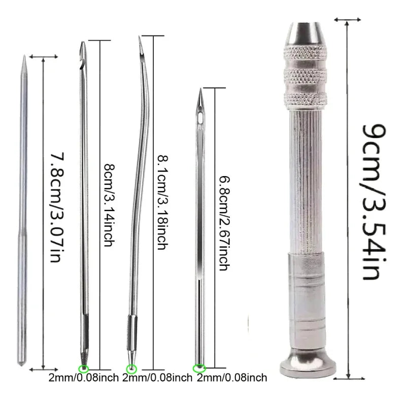 Leather Sewing Needles Kit, Set Contains Silver Leather Sewing Awl, 4 Piece Needle Suitable for Leather Canvas Tent Peaceful Pleasures Health and Wellness
