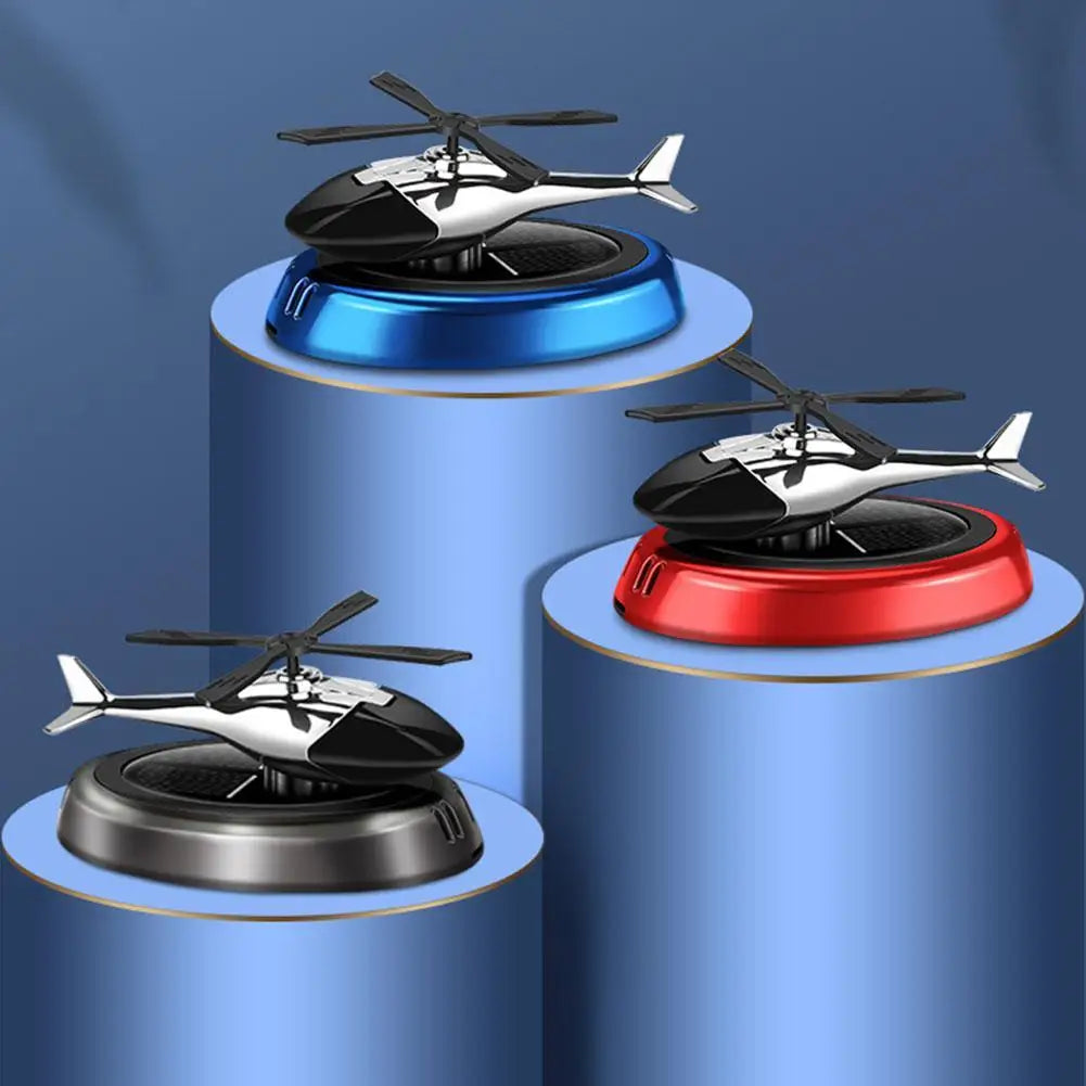 Solar Powered Rotation Helicopter Solar Aromatherapy Car Air Freshener Alloy+ABS Wooden Fragrance Auto Aroma Diffuser Peaceful Pleasures Health and Wellness