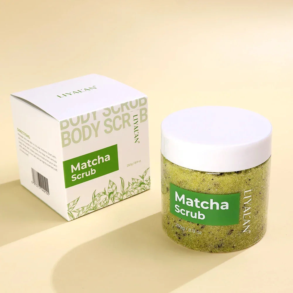 LIYALAN Matcha Green Tea Body Scrub – Sea Salt & Almond Oil Peaceful Pleasures Health and Wellness Matcha 250g Matcha|China Mainland
