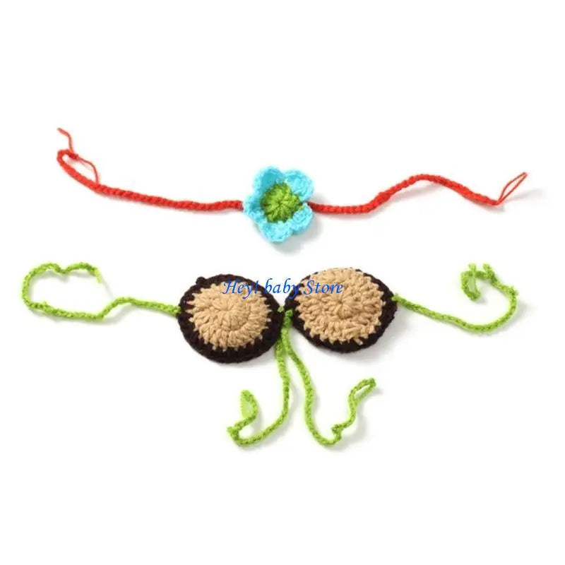 Newborn Photo Props Knit Skirt, Flower Headband & Corsage Set