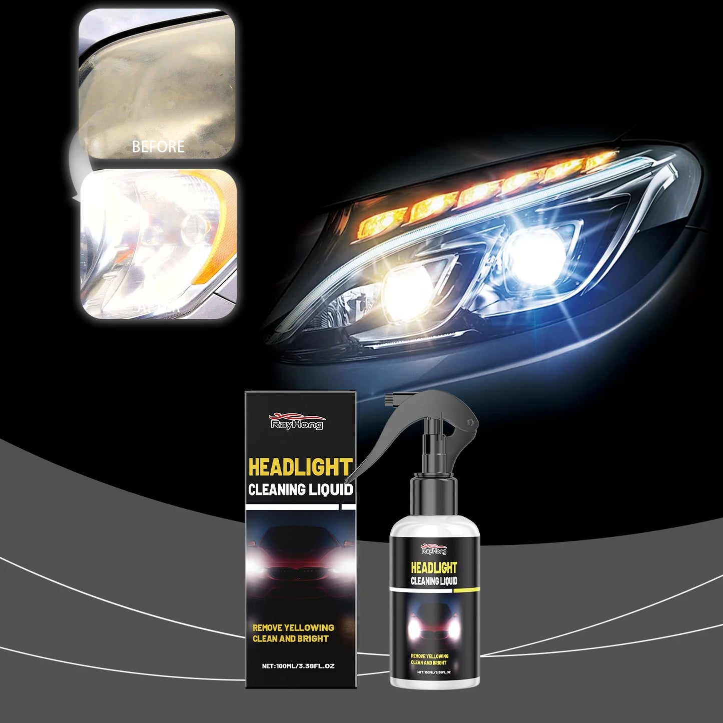 RayHong Car Headlight Cleaner & Restorer | 100ml Polish