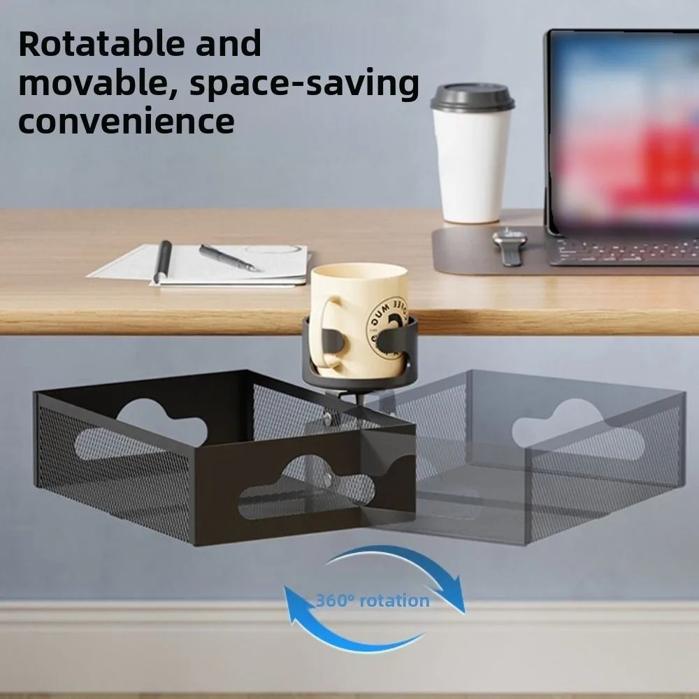360 Degree Rotating Under Desk Storage Rack No Drill High Load Capacity Desktop Stationery Shelf Multifunctional Carbon Steel Peaceful Pleasures Health and Wellness