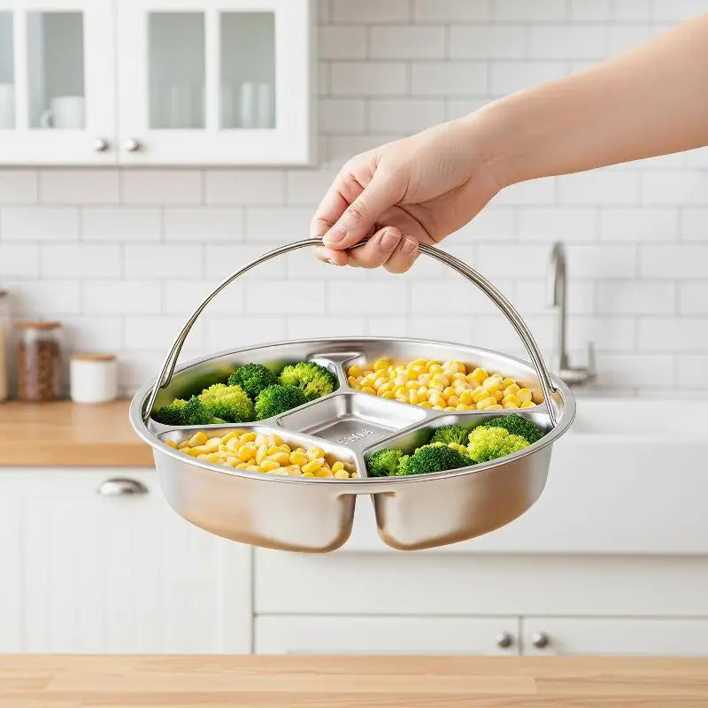 5-Compartment Stainless Steel Food Prep Tray | Hot Pot Serving