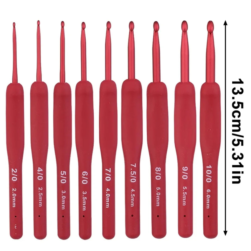 9PCS Red Crochet Hook Ergonomic Handle for Arthritic Hands Extra Long Knitting Needles for Beginners and Crocheting Yarn Tool Peaceful Pleasures Health and Wellness