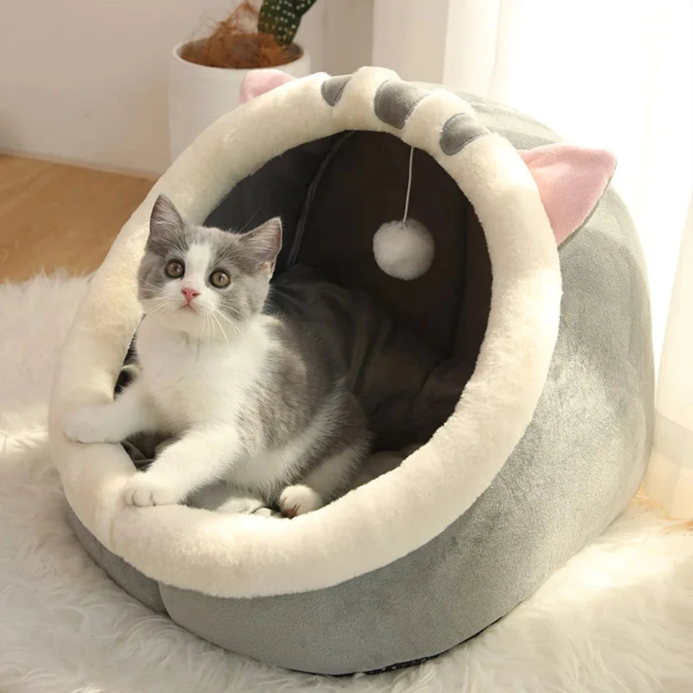 Cartoon Cat Cave Bed – Foldable, Washable, Cozy (S/M/L)