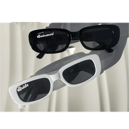 Y2K Rectangle Bridesmaid Sunglasses | Bachelorette Party Bride Party Sunglasses Peaceful Pleasures Health and Wellness