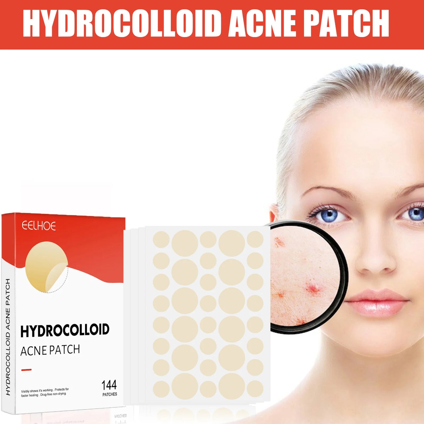 Hydrocolloid Acne Patches 144pcs – 2 Sizes, Invisible Pimple Patch