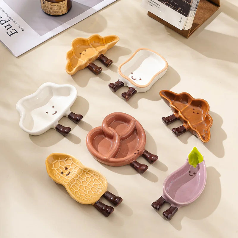 Cartoon Cute Bread Shaped Ceramic Seasoning Dish Irregular Creative Home Utensils Dipping Dish Peaceful Pleasures Health and Wellness