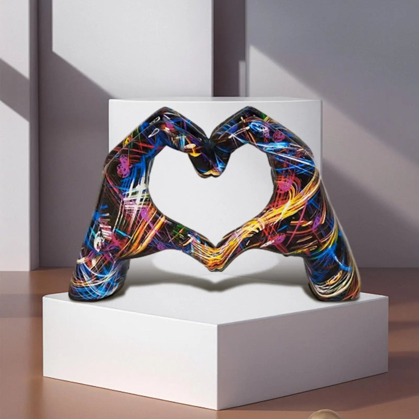 Creative Graffiti Resin Hand Heart Gesture Statue Home Decoration NordicHeart Shaped Statue For Girlfriend Valentine Day Gift Peaceful Pleasures Health and Wellness