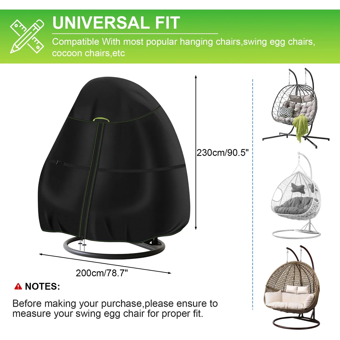 Egg Chair Cover Waterproof 210D Outdoor Patio Rattan Hanging Cocoon Swing Chair Protector Oxford Fabric Anti-UV For 1/2 Seat Peaceful Pleasures Health and Wellness H230cm