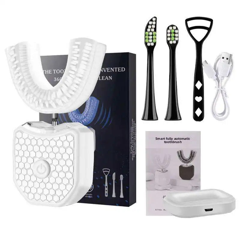 Teeth whitening lamp, U-shaped ultrasonic wireless electric toothbrush, 360° lazy adult silicone toothbrush set Peaceful Pleasures Health and Wellness WHITE