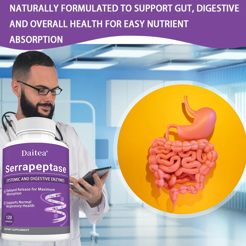 Serrapeptase with Digestive Enzyme, Extra Strength Supplement, Supports Healthy Cellular Function, Gut Health, Digestion Peaceful Pleasures Health and Wellness