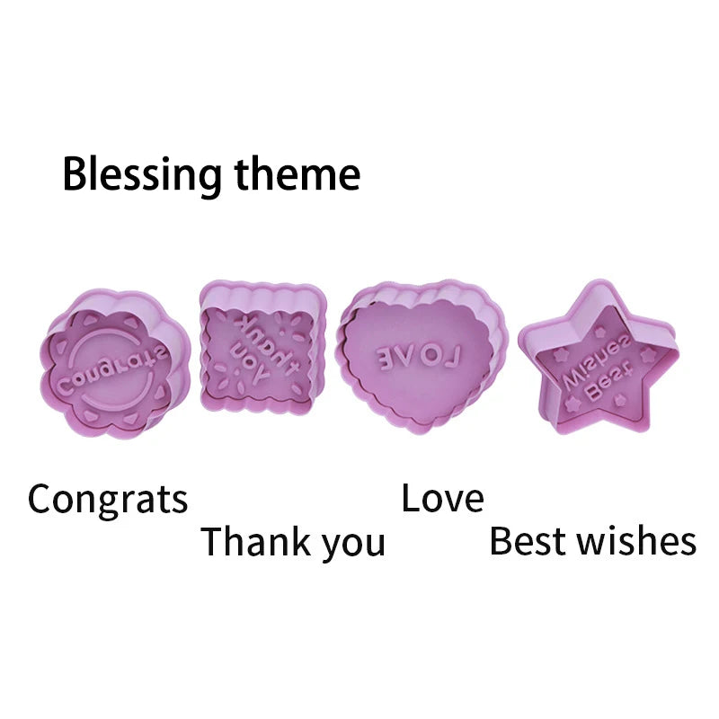 4-Piece 3D Cartoon Cookie Stamp & Cutter Mold Set – DIY Biscuit Baking Molds