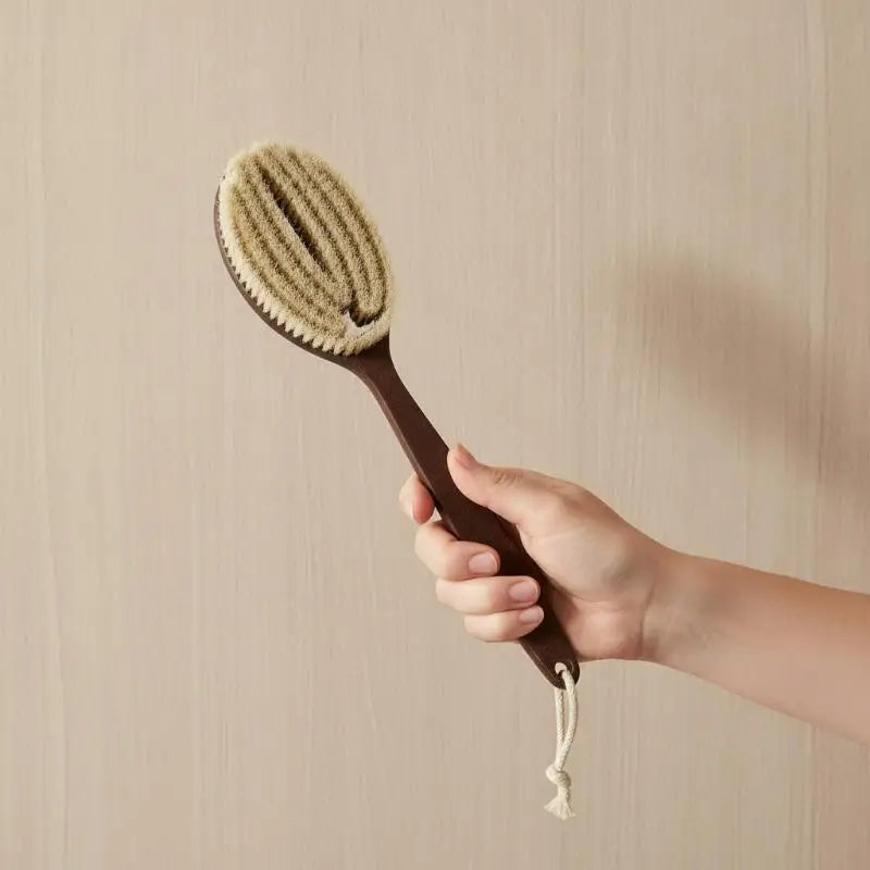 Natural Boar Bristle & Coconut Fiber Long Handle Bath Brush Body Exfoliating Brush Peaceful Pleasures Health and Wellness